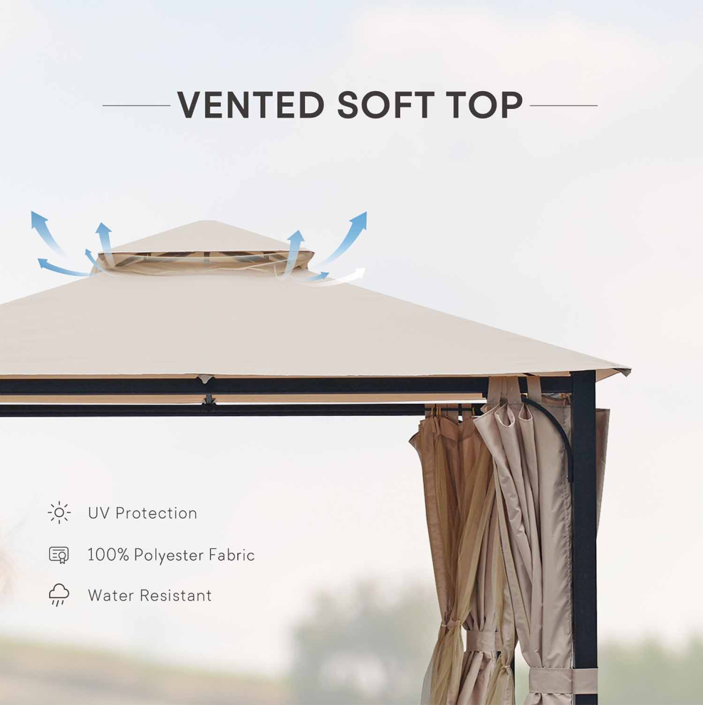 10 x 10 Outdoor Polyester Gazebo with Mosquito Netting and Privacy Curtains B84736