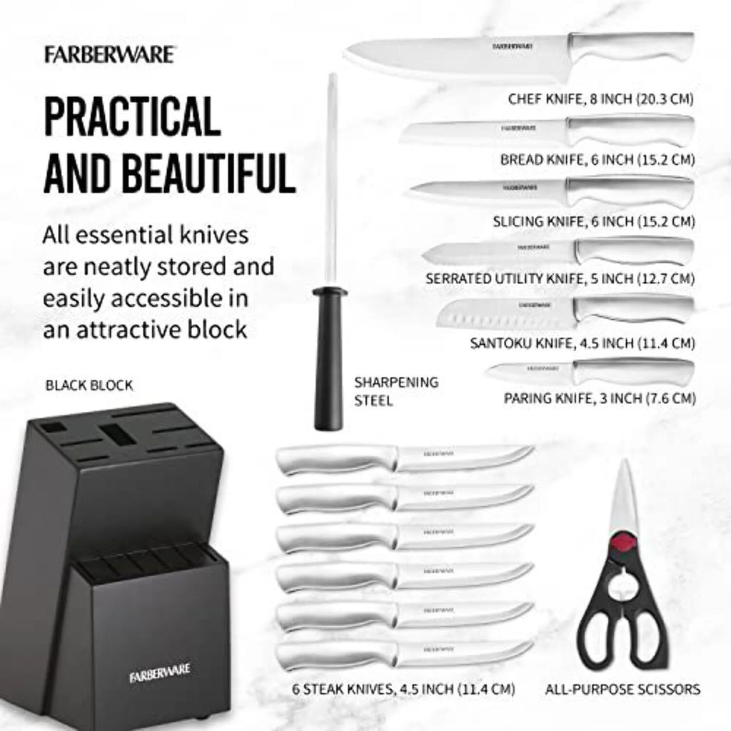 15 Pc Stamped Stainless Steel Knife Block Set W2321