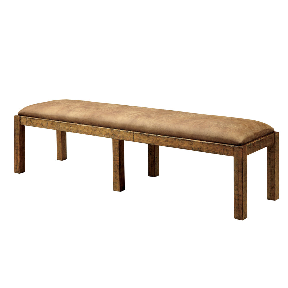 Rustic Wood Brown Faux Leather Dining Bench L644388