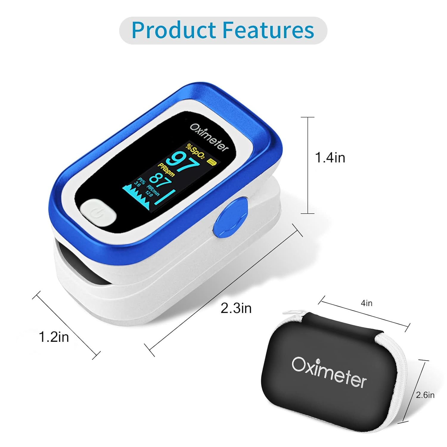 Blue Pack of 2 Portable Oxygen Monitor with OLED Display N9577