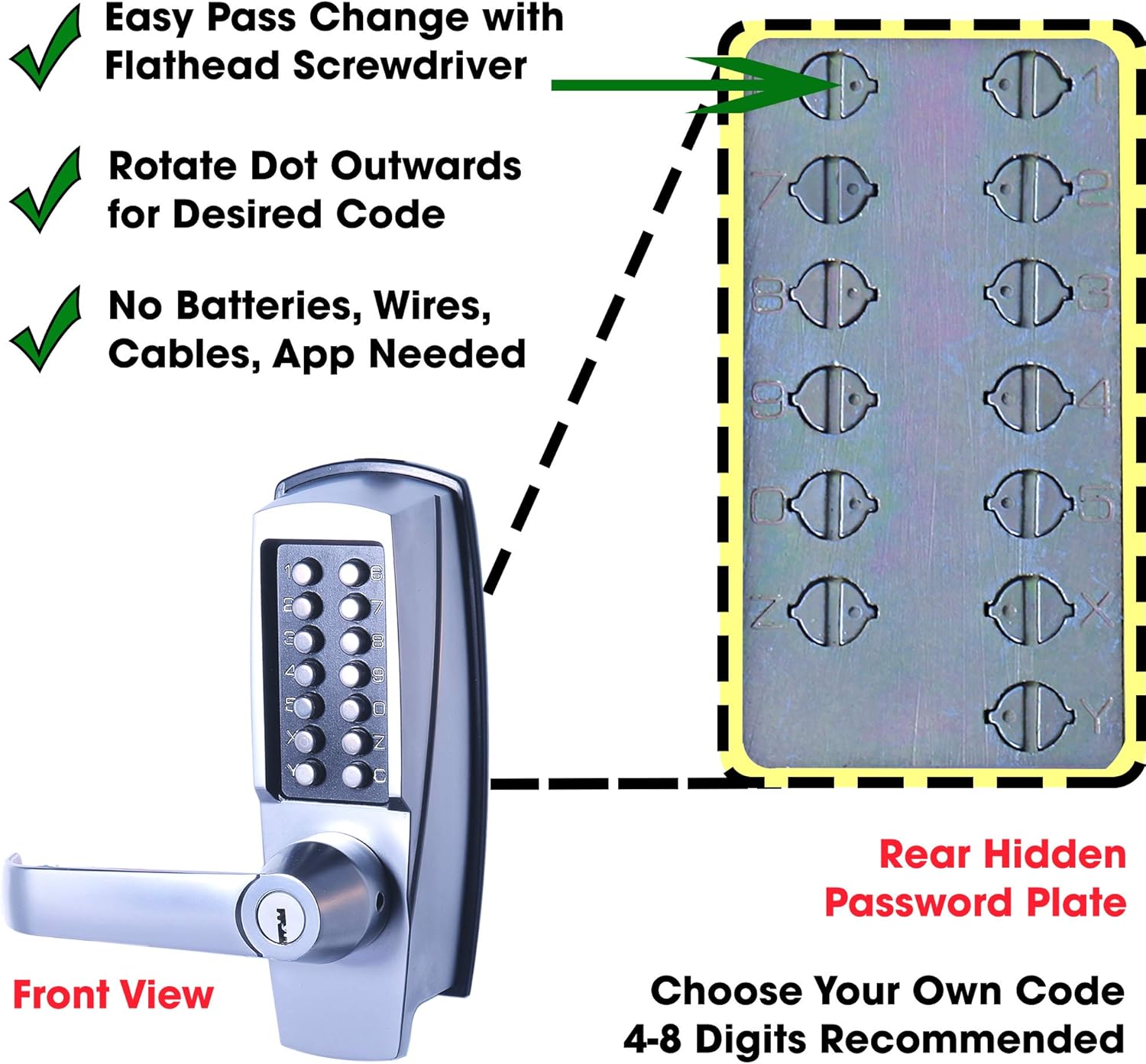 MX600 Mechanical Push Button Lever Lock, 60mm Backset Latch, 13 Digit Keypad, Satin Chrome A14475