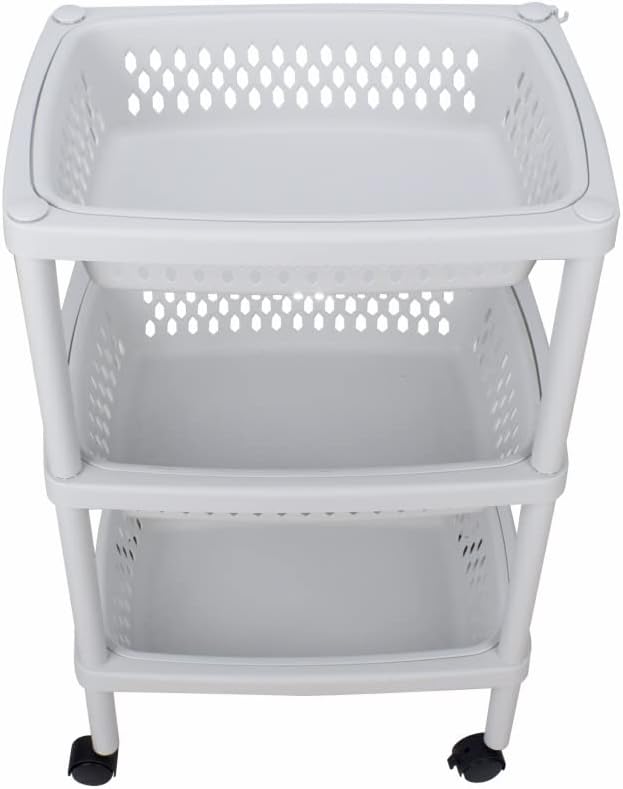 3 Layers Plastic Rolling Storage Cart with Wheels and Removable Baskets E5208