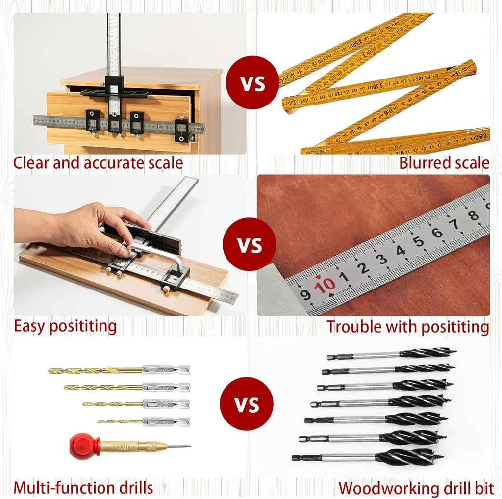 Cabinet Hardware Jig, Aluminum Alloy Handle Template Tool with Automatic Center Punch and 4 Drill Bits A107660