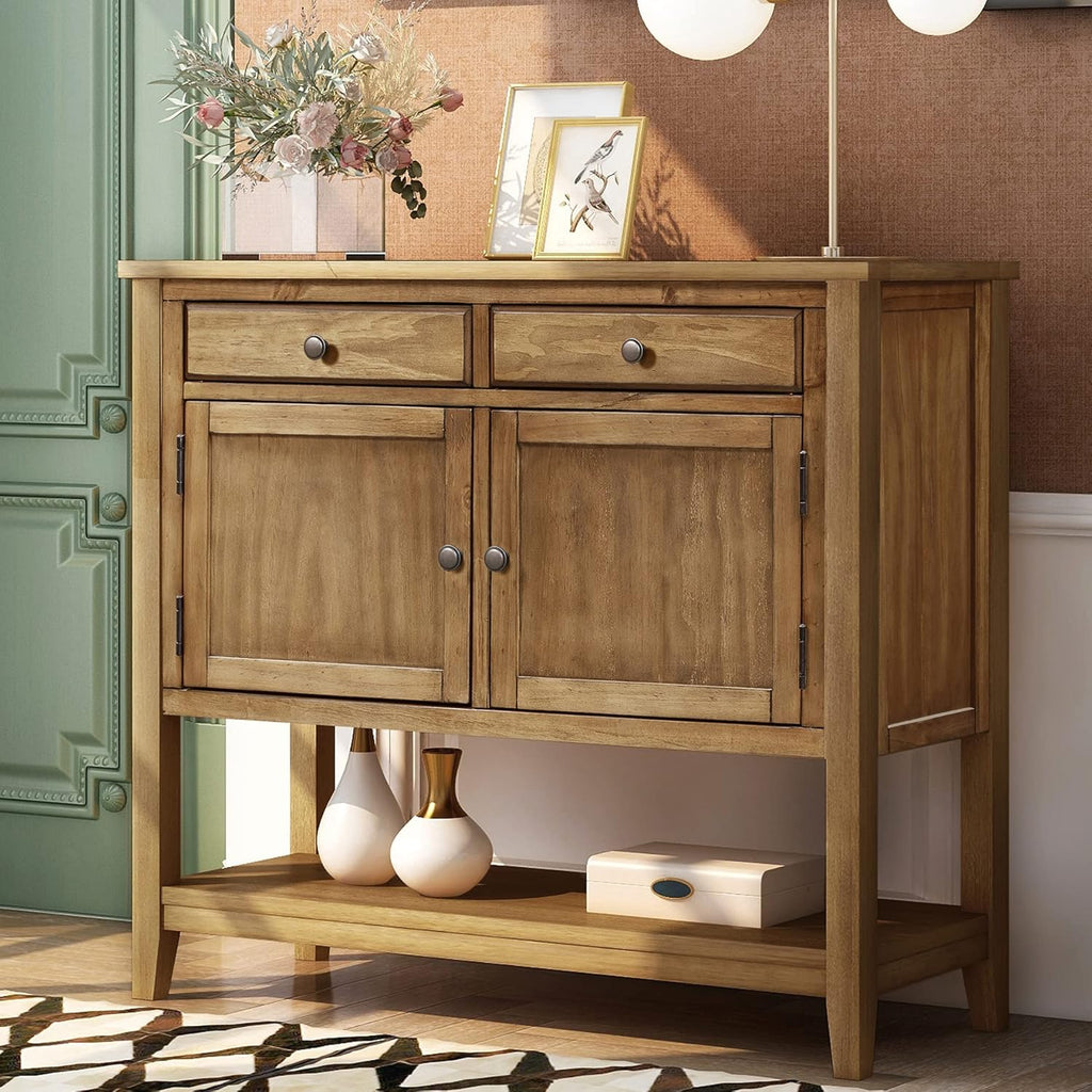 Brown Wood Console Sofa Table with Drawers M786260