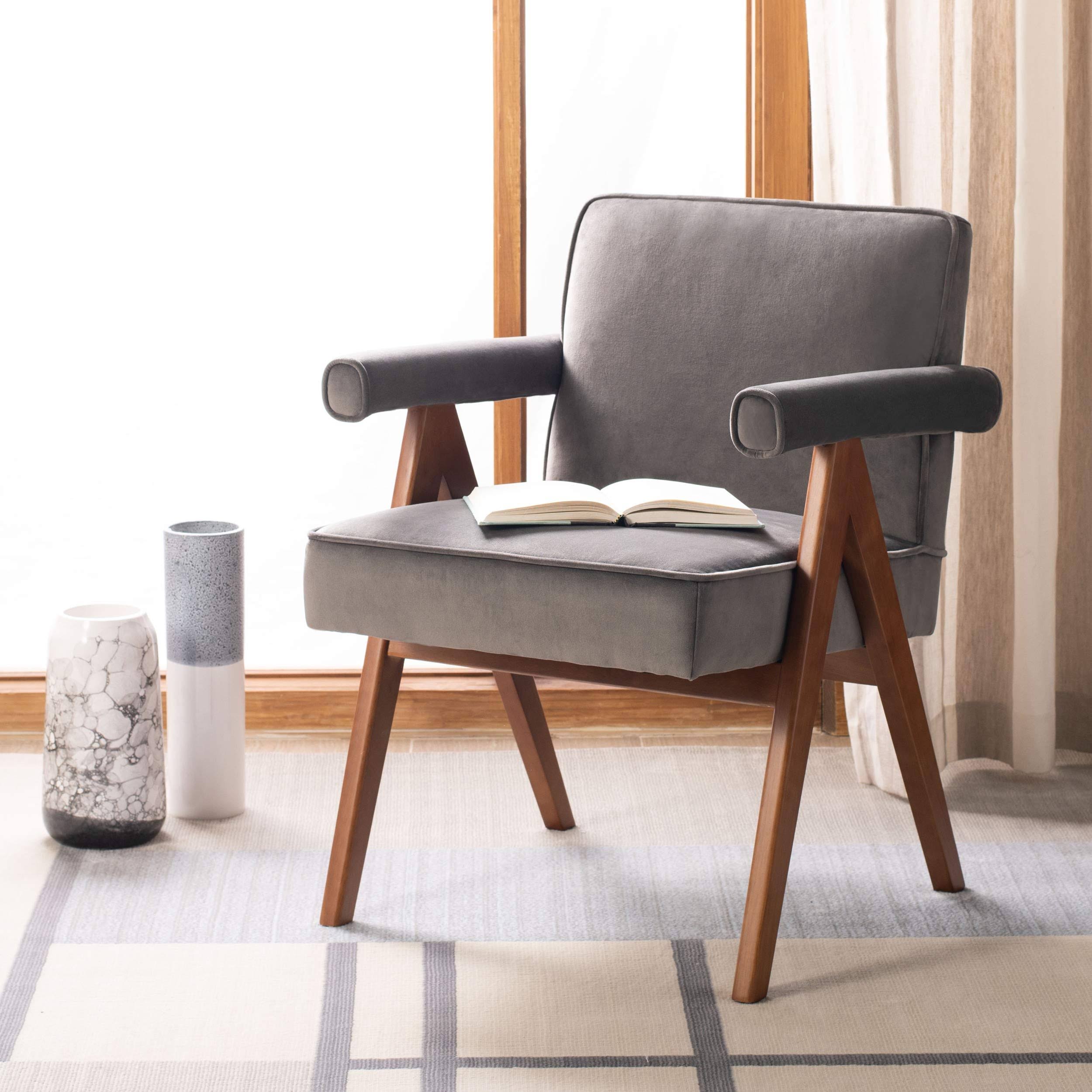 Mid-Century Arm Chair Dark Grey Walnut U332309