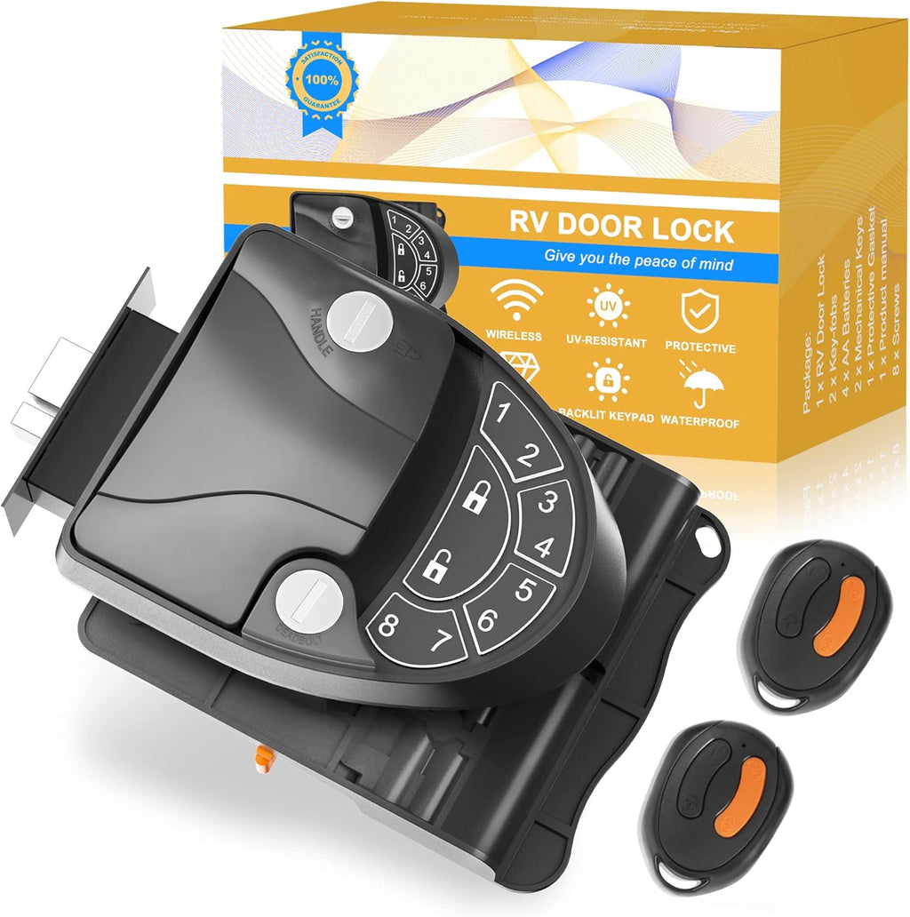 Black Zinc Alloy RV Door Lock with Keypad and Remote Fobs C91436