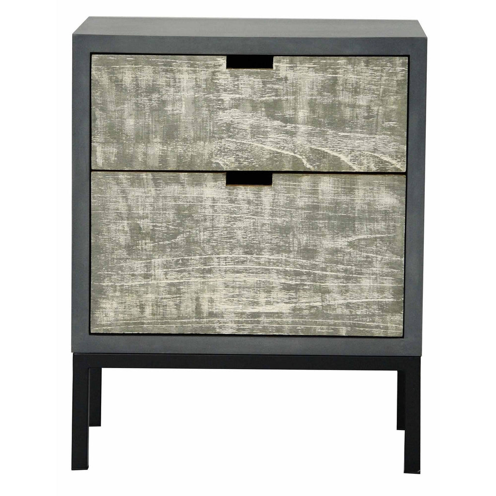 Distressed Gray Iron Accent Cabinet with 2 Wood Drawers X349455