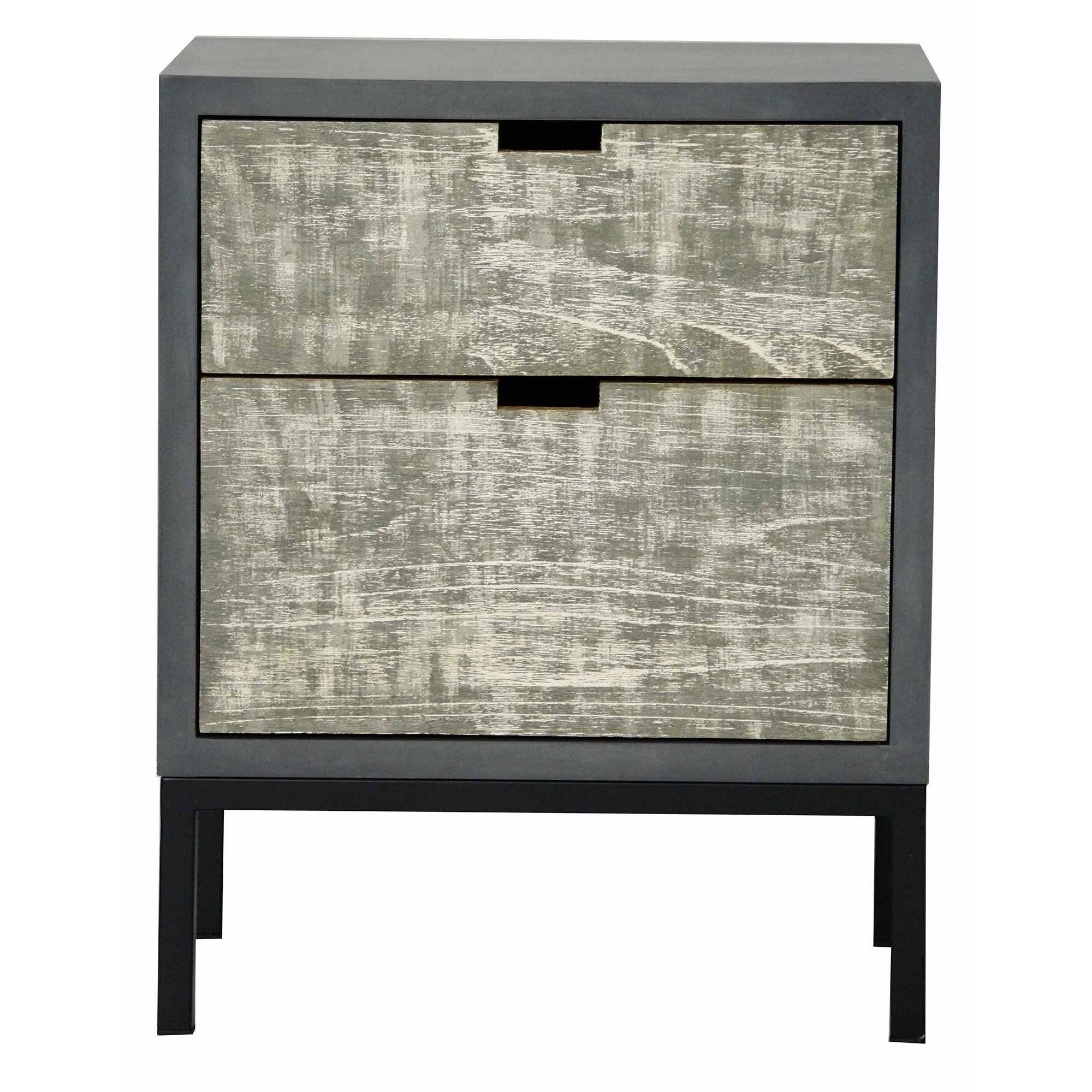 Distressed Gray Iron Accent Cabinet with 2 Wood Drawers X349455