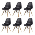 Black Plastic Dining Chairs with Wood Legs, Set of 6 F864197