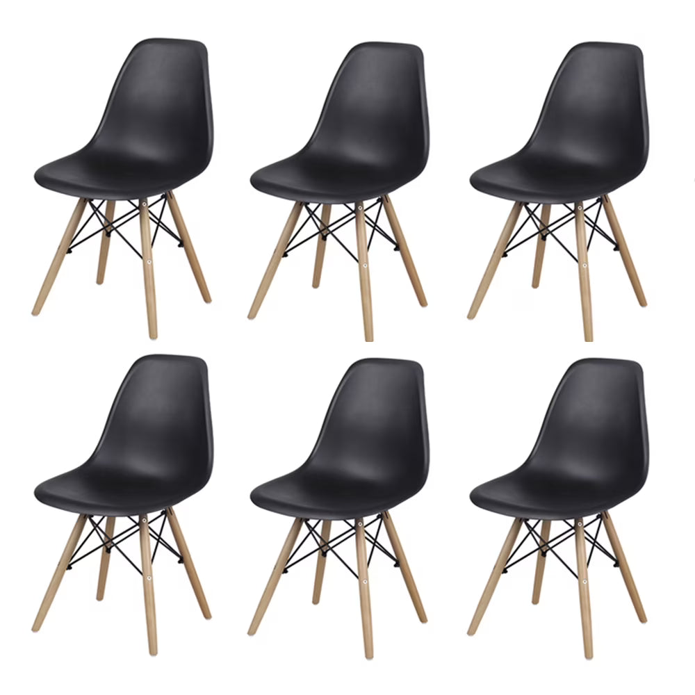 Black Plastic Dining Chairs with Wood Legs, Set of 6 F864197