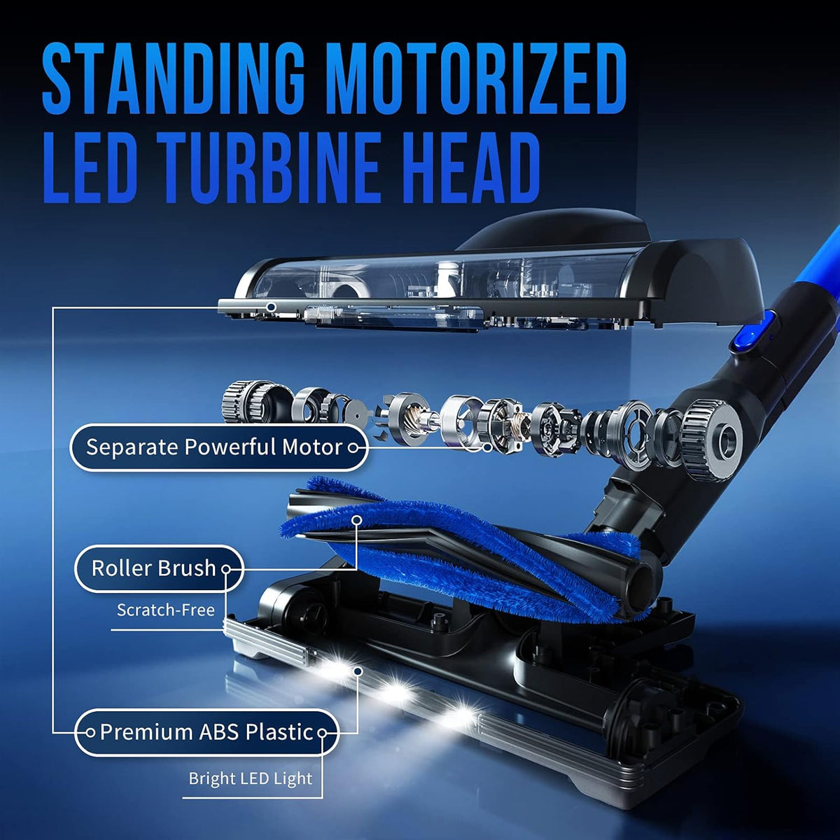 Cordless Stick Vacuum Cleaner with Headlight & Quadruple Filtration T576