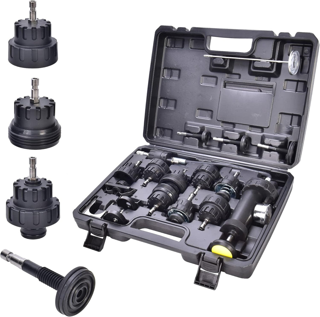 17pcs Radiator Pressure Tester Kit, Vacuum Pump Type Cooling System, Black M7453