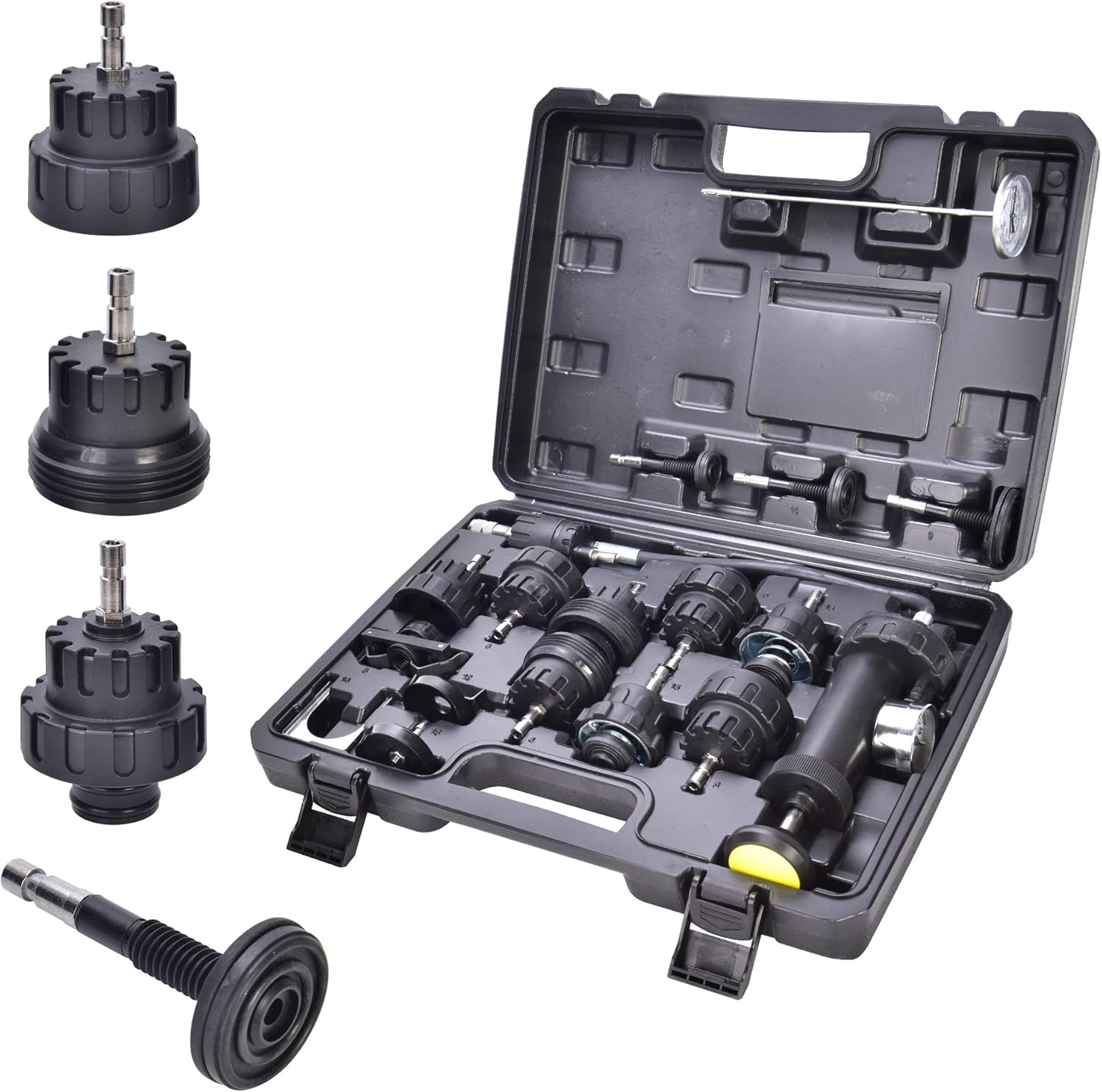 17pcs Radiator Pressure Tester Kit, Vacuum Pump Type Cooling System, Black M7453
