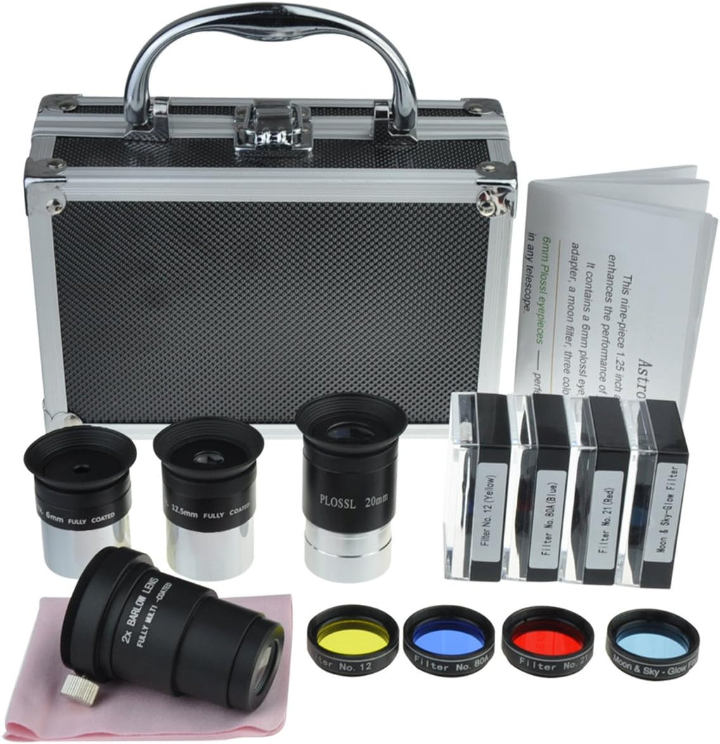 Astronomical Telescope Accessory Kit with Plossl Eyepieces Set, Filter Set, 2X Barlow Lens H3425