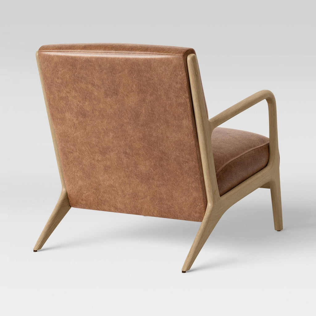 Caramel Faux Leather Wood Armchair T851666