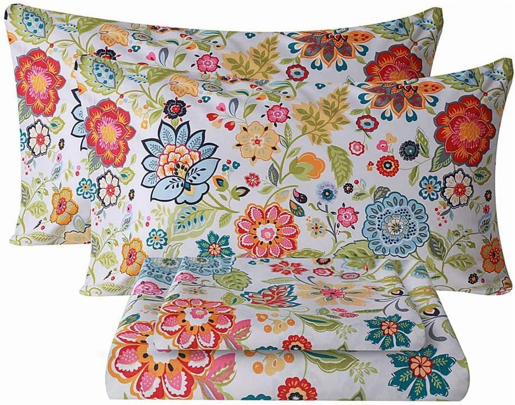 Queen Size 4 Piece Microfiber Floral Bed Sheets E190