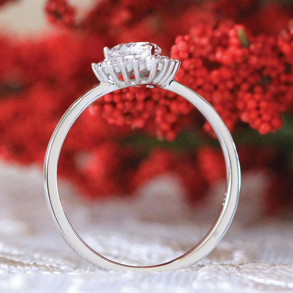 Pear Shape Moissanite Solitaire Engagement Ring, 18K White Gold Plated / 925 Sterling Silver Ring V564