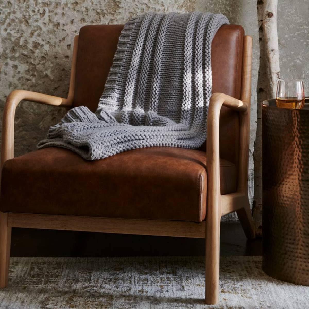 Caramel Faux Leather Wood Armchair T851666