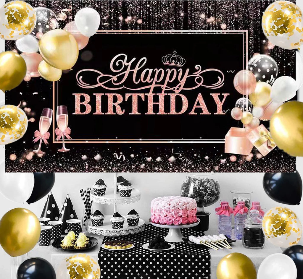 Rose Gold Glitters Birthday Banner Backdrop 45" x 70" K922784