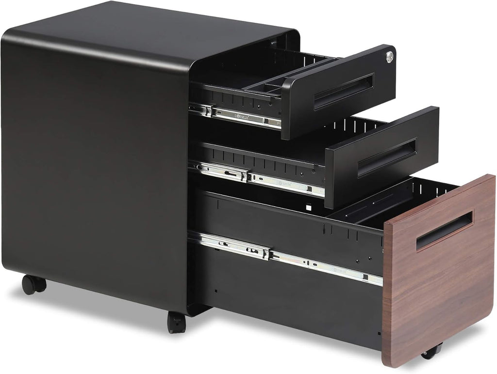 3 Drawer Slim Vertical Locking Mobile File Cabinet with Casters Metal Filing Cabinet L5403