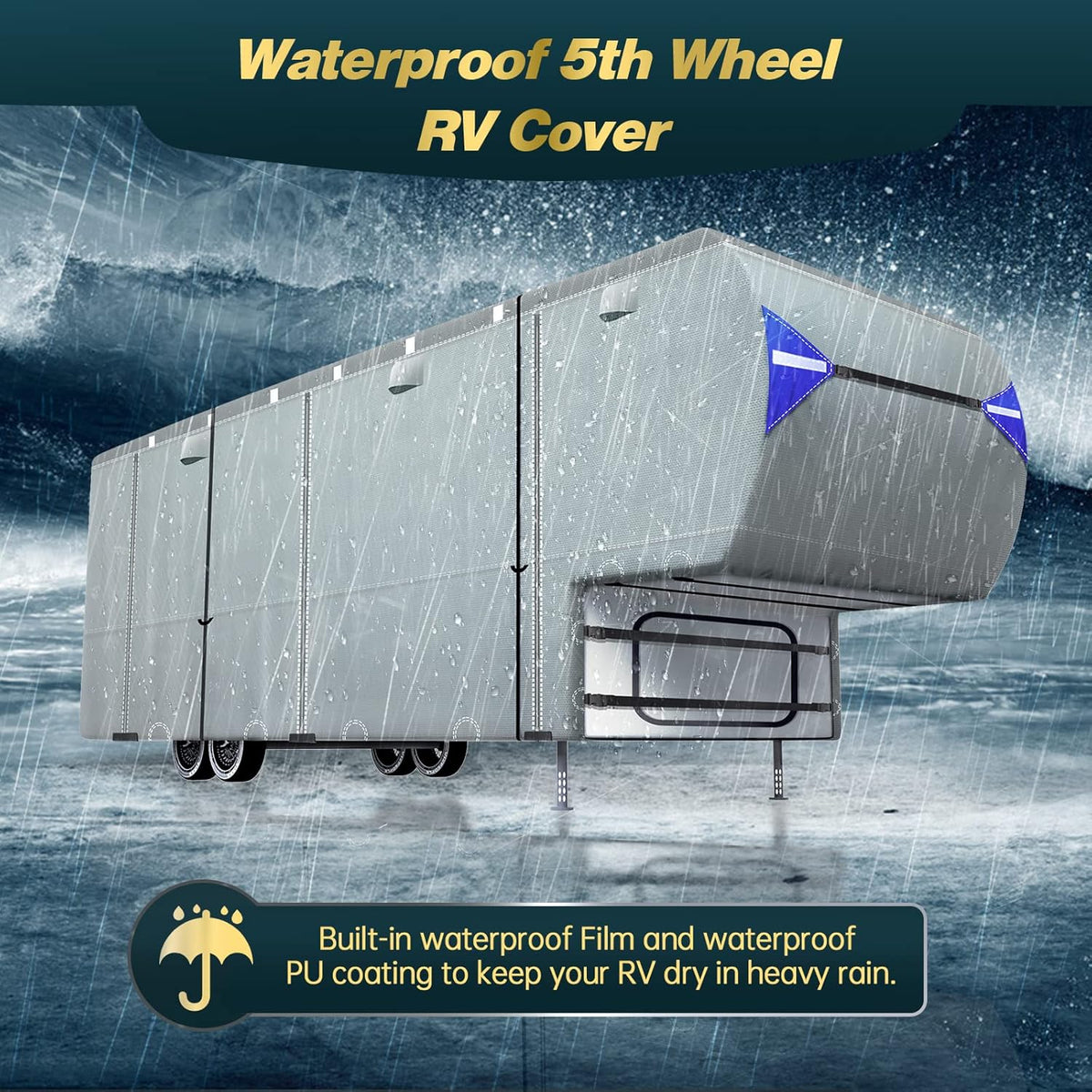 5th Wheel RV Trailer Cover with 4 Tire Covers & Windproof Straps W451495