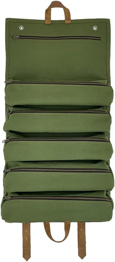 Olive Canvas and Full Grain Leather Tool Roll Bag P85027