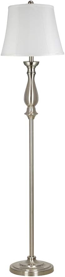 Brushed Steel Tall Floor Lamp with Linen Shade K494
