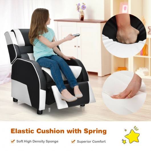 White PU Leather Kids Gaming Sofa Recliner with Headrest and Footrest Y145145