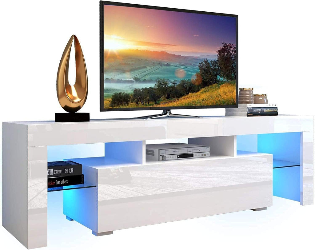Black TV Stand with LED Lights and Storage Cabinet Shelves Q750595