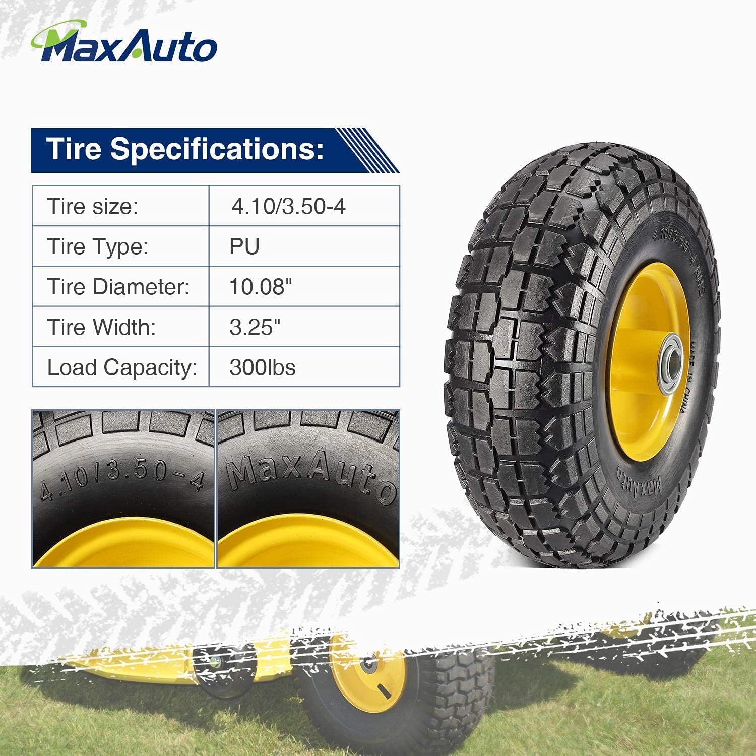 4 Pack 10 Inch Solid Rubber Tyre Wheels with Yellow Steel Hub Q167917