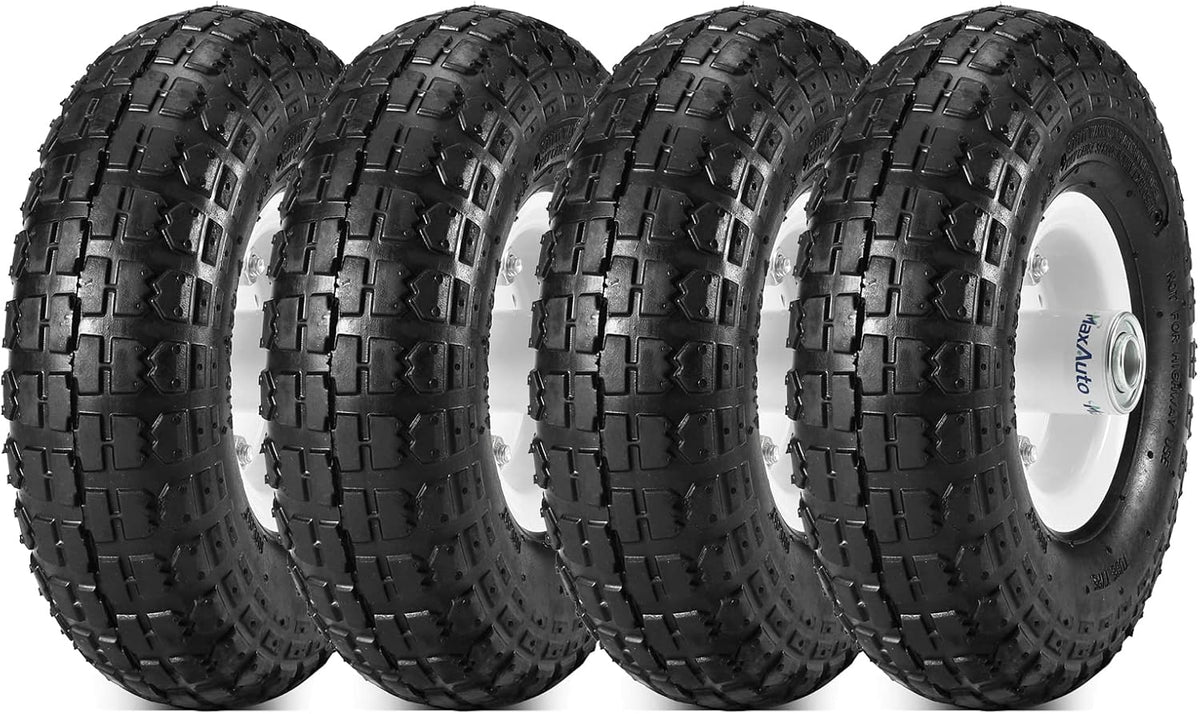 4 Pack 10 Inch Solid Rubber Tyre Wheels with Yellow Steel Hub Q167917