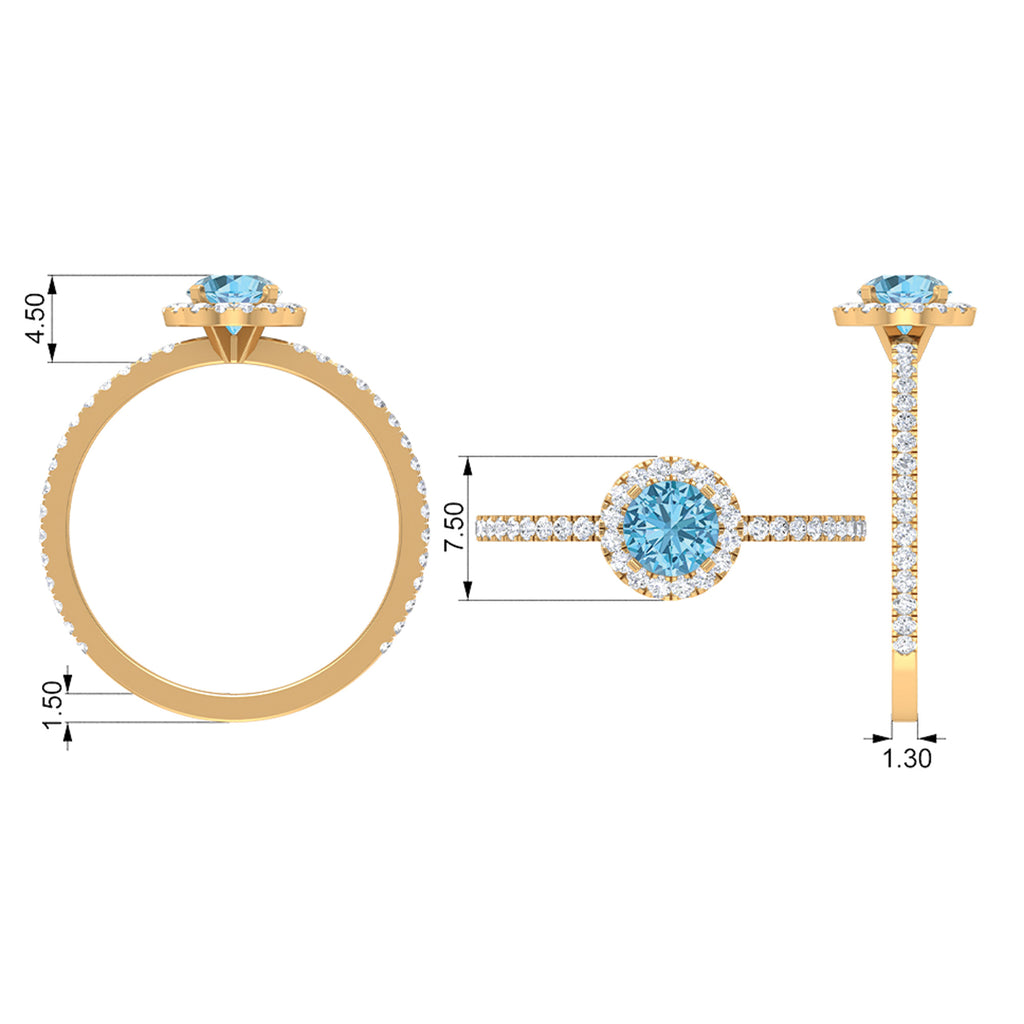 10K White Gold Aquamarine Ring with Diamond Halo F3108