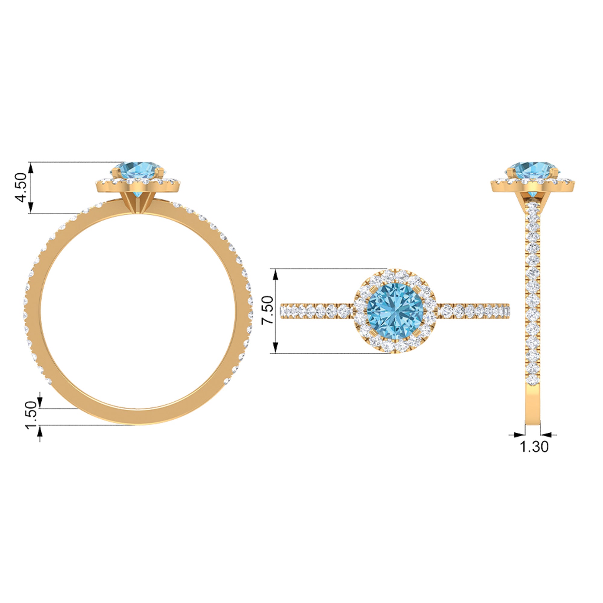 10K White Gold Aquamarine Ring with Diamond Halo F3108