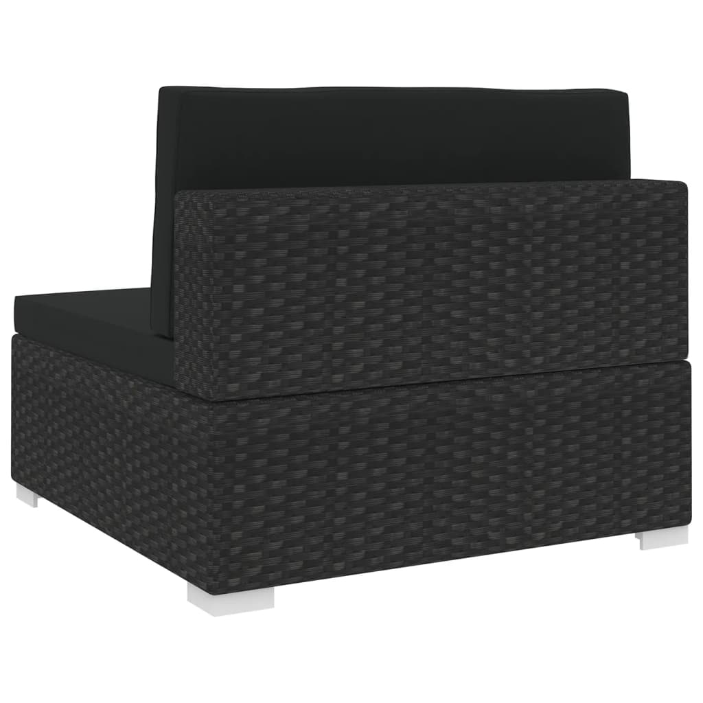 Black Poly Rattan Sectional Middle Seat with Cushions J5024
