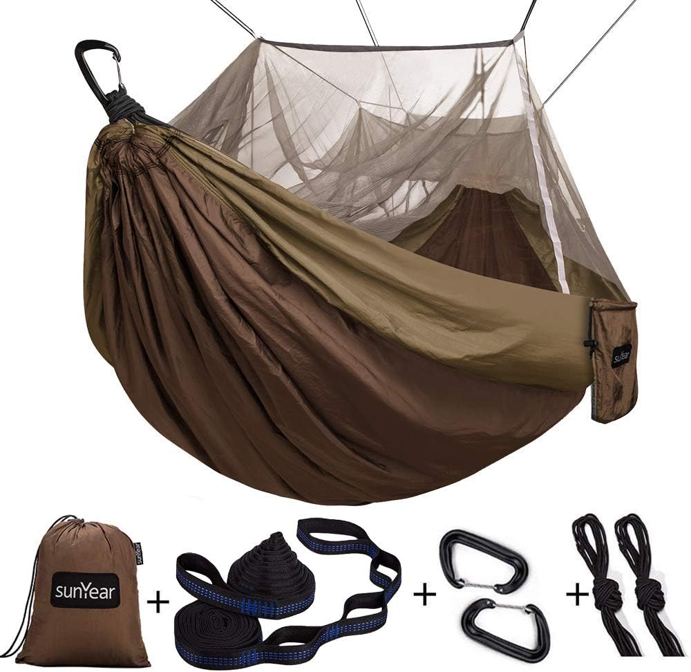 Portable Double Hammock with Net, 2 Person Hammock Tent with Straps J947