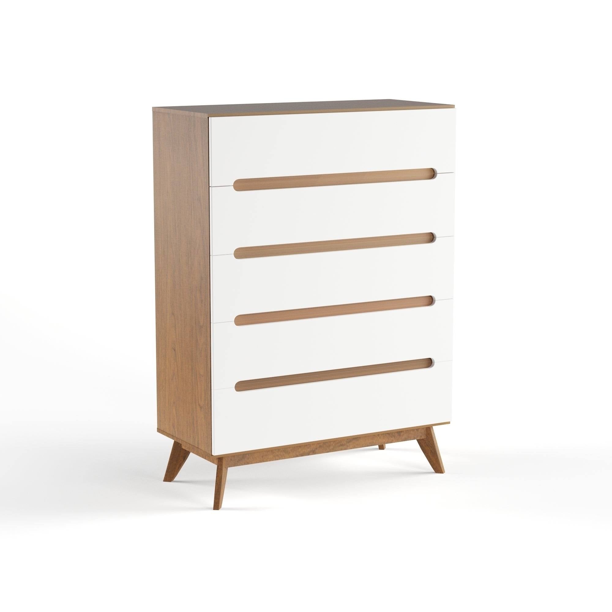 White and Walnut 5-Drawer Chest Q40030