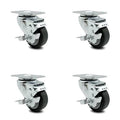 3x22 x 1.25x22 Thermoplastic Rubber Wheel Swivel Casters with Brakes, Set of 4 D619