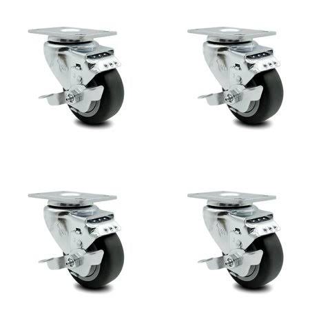 3x22 x 1.25x22 Thermoplastic Rubber Wheel Swivel Casters with Brakes, Set of 4 D619