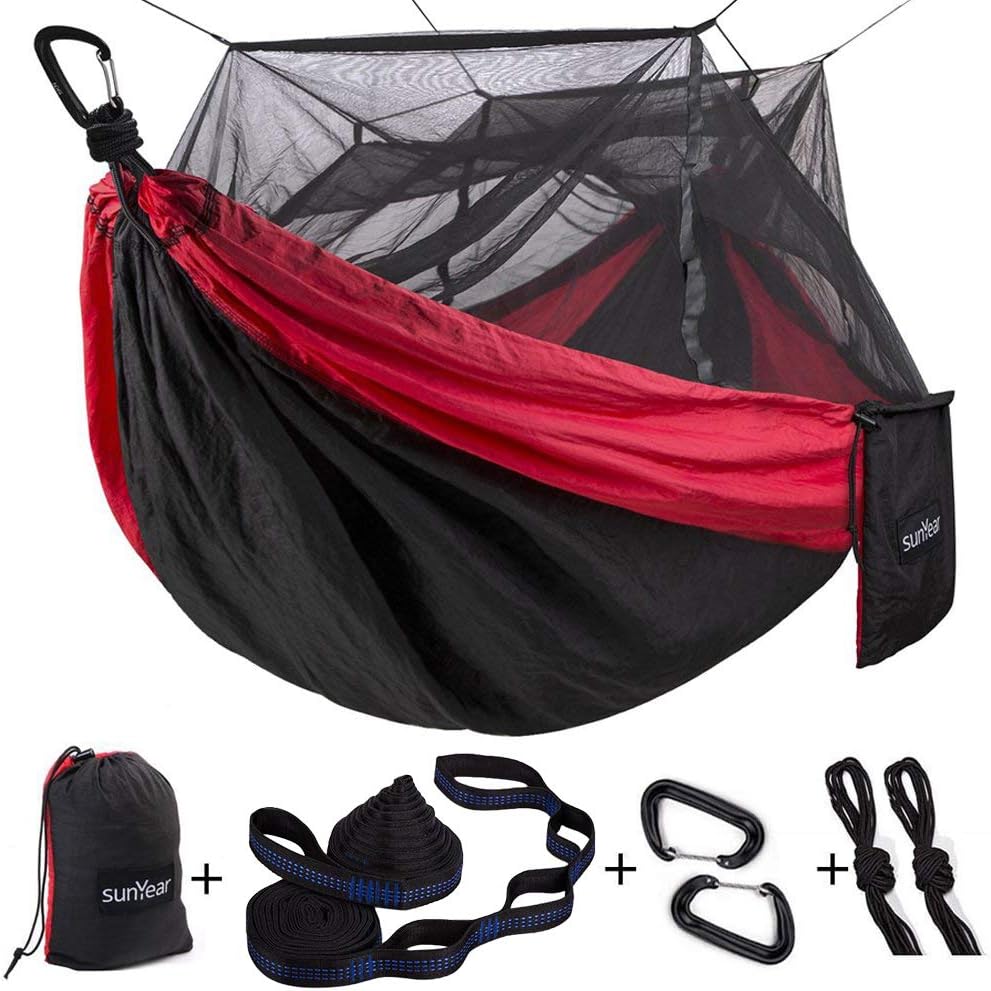 Portable Double Hammock with Net, 2 Person Hammock Tent with Straps J947