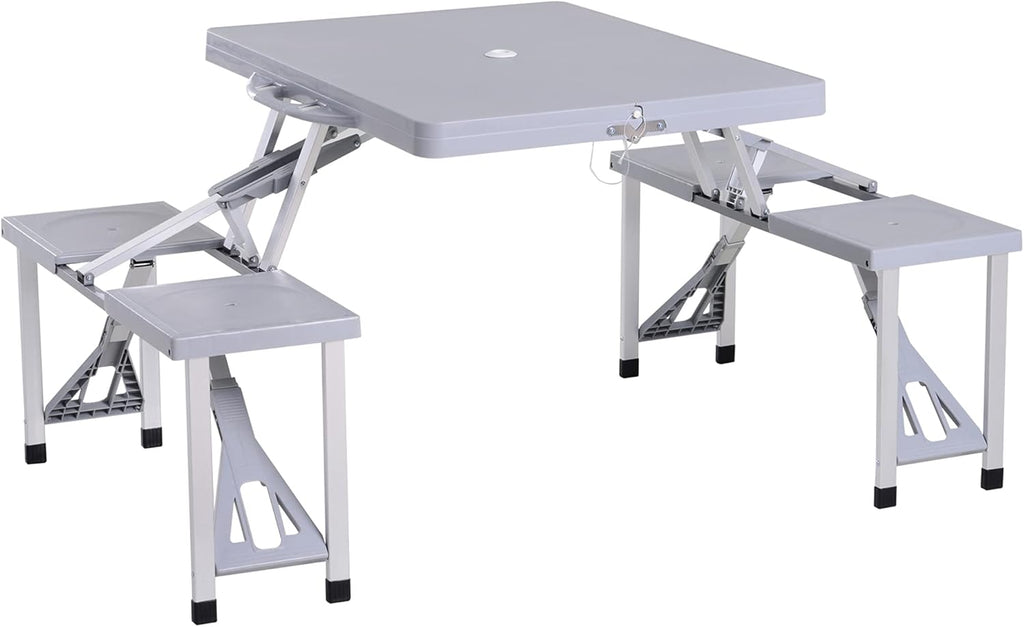 Blue 4-Seats Aluminum Fold Up Picnic Table Set with Four Chairs D138