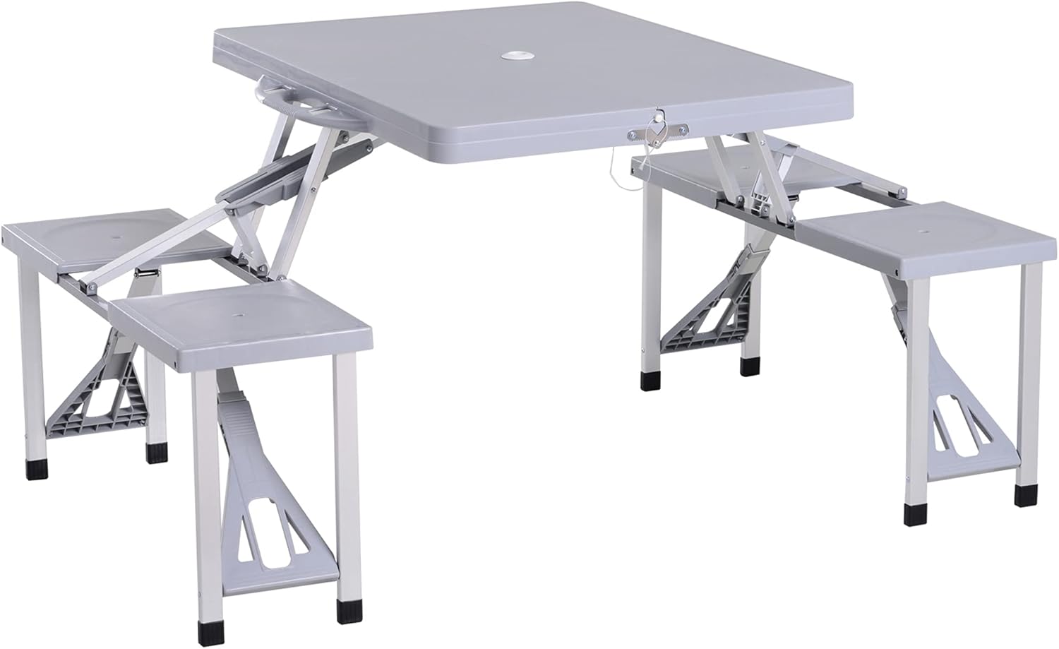 Blue 4-Seats Aluminum Fold Up Picnic Table Set with Four Chairs D138