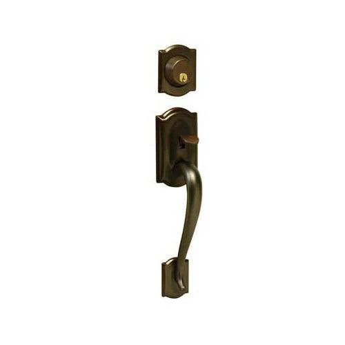 Double Cylinder Handleset with Plymouth Interior Knob - Antique Brass P349665