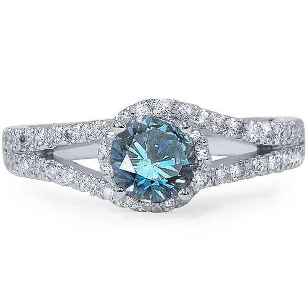 1ct Blue Diamond Twist Engagement Ring 14K White Gold C415440