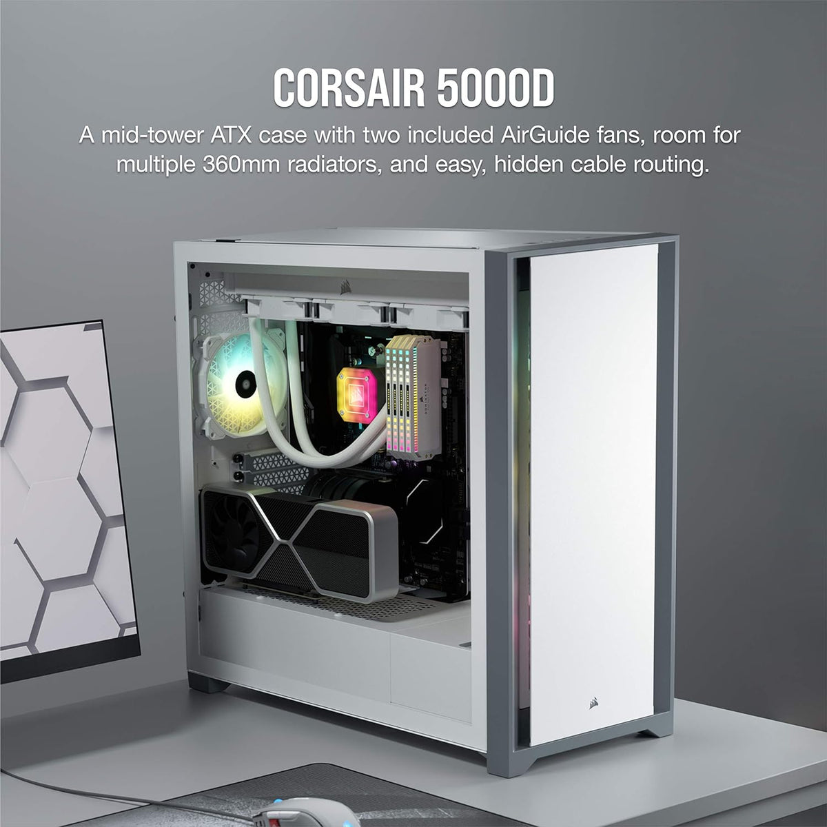White Tempered Glass Mid-Tower ATX PC Case D93118