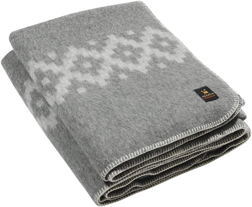 Navy Blue Soft Gray Queen Alpaca Wool Blanket X477