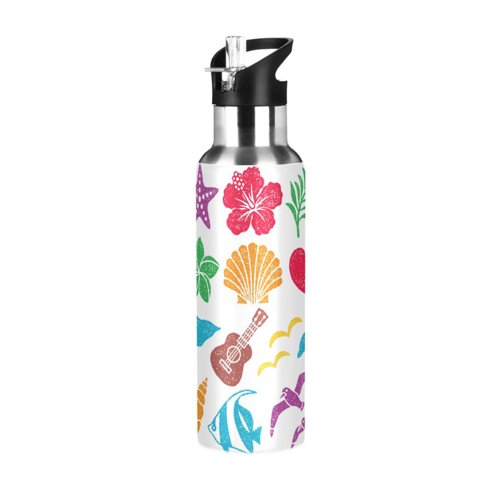 Stainless Steel Insulated Vacuum Flask Water Bottle with Straw Lid O190
