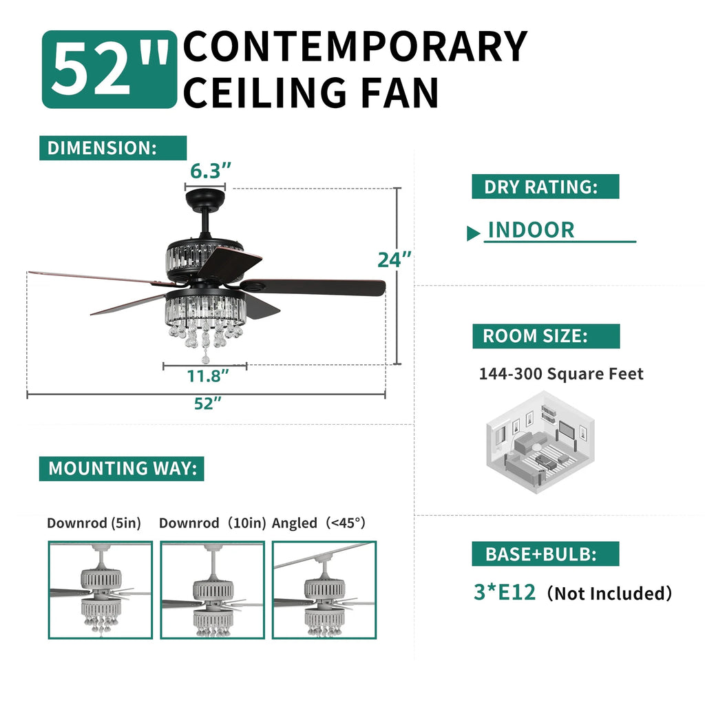52" Dual-Sided Chandelier Ceiling Fan with Remote M260007