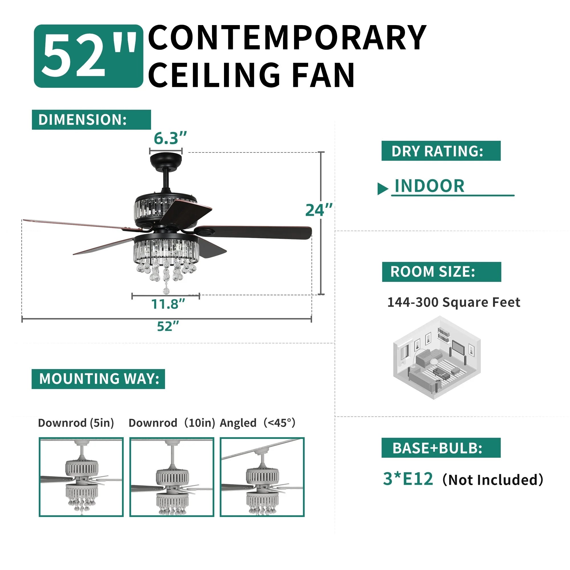 52" Dual-Sided Chandelier Ceiling Fan with Remote M260007