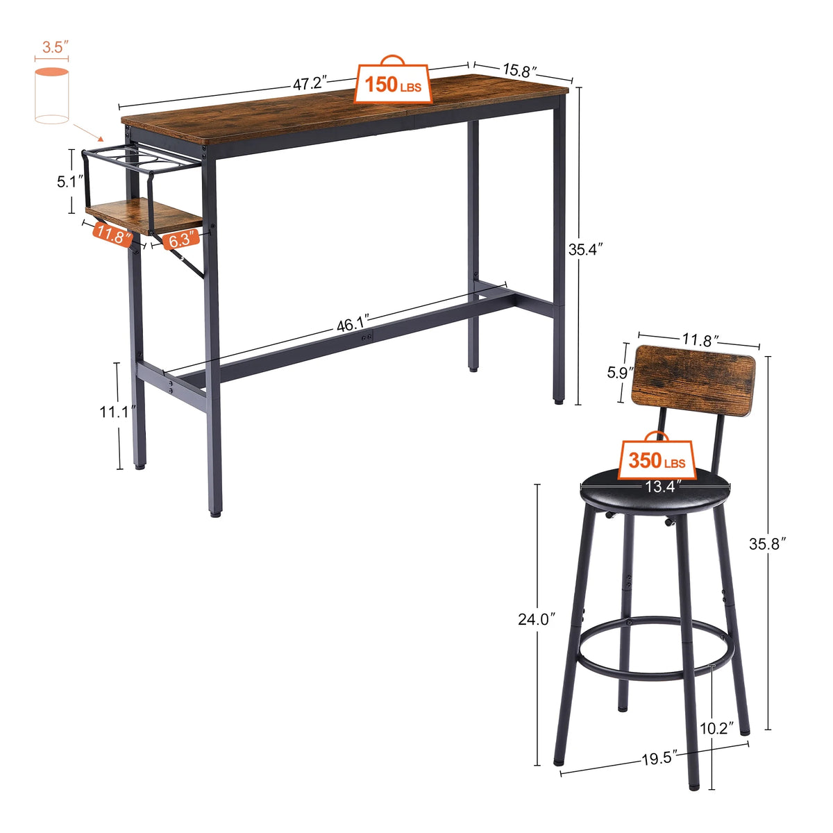 Rustic 3-Piece Dining Table Set with 2 Stools Z40331