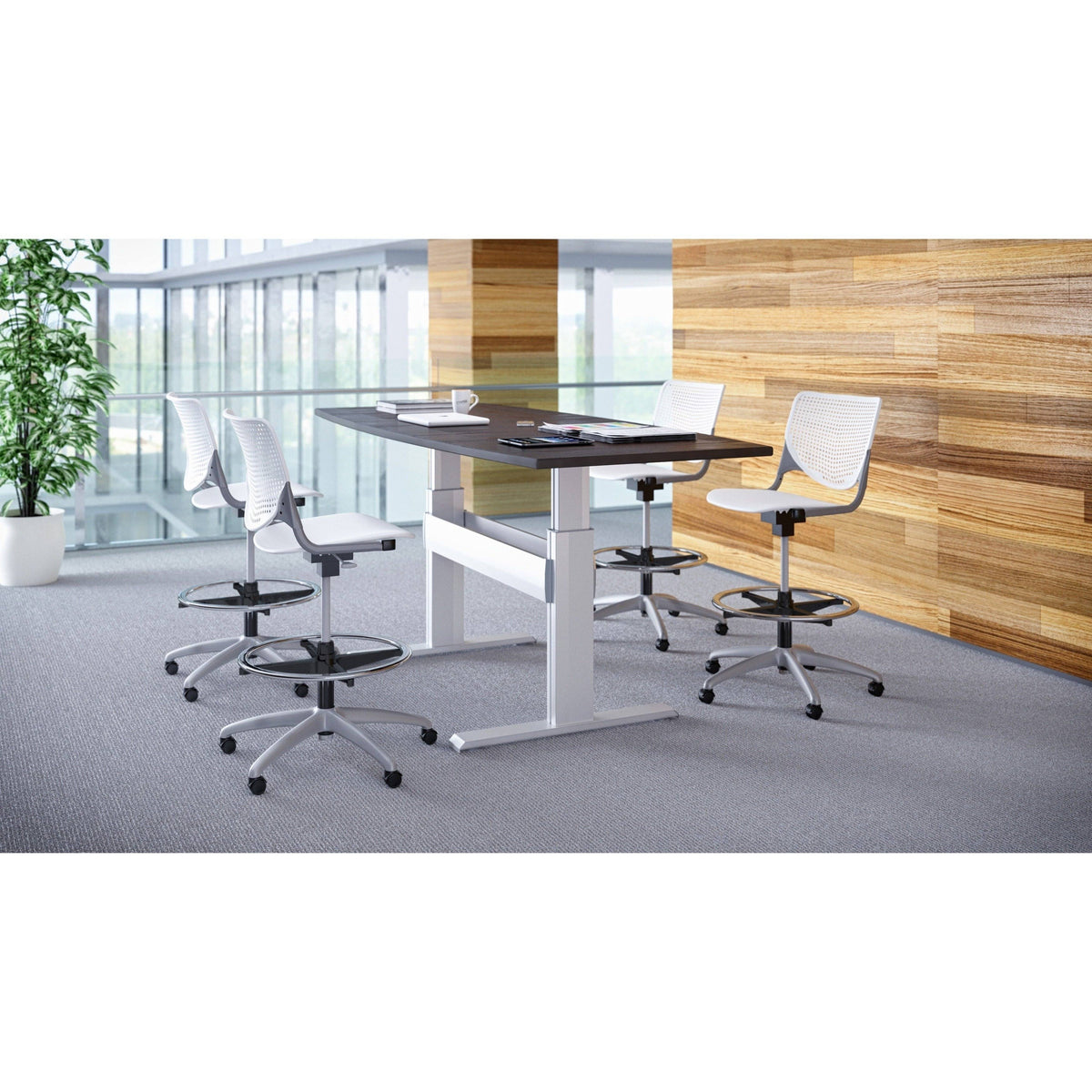 White Peri Blue Adjustable Drafting Stool Y217